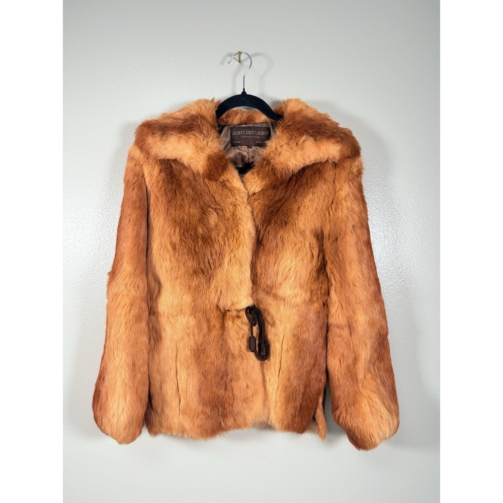 Vintage Jacques Saint Laurent Real Fur Coat Womens Brown Red Fox Rabbit READ